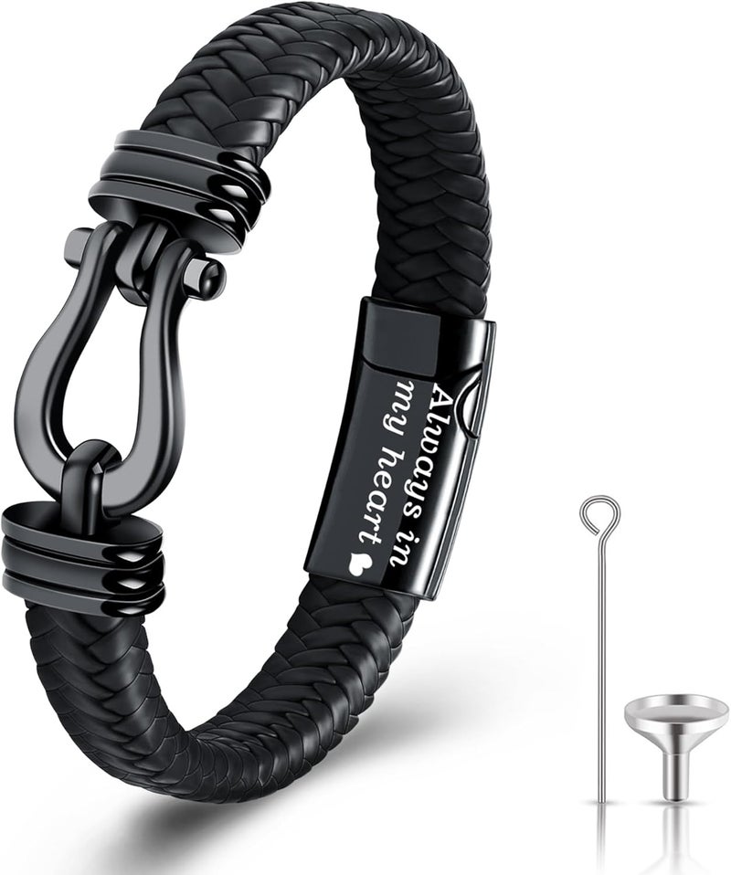 YOUFENG Urn Bracelet for Human Ashes Leather Cremation Knot Cross Bracelet Stainless Steel Keepsake Cuff Bangle Jewelry for Men - Image 1